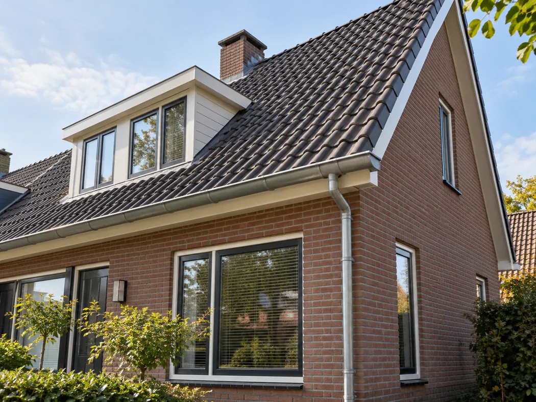 Pannendak met dakgoot en aansluitende dakdelen