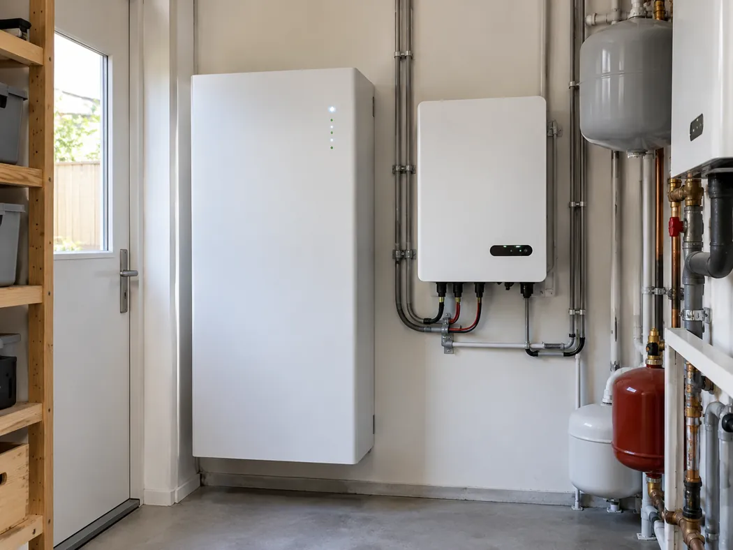 Thuisbatterij in een technische ruimte